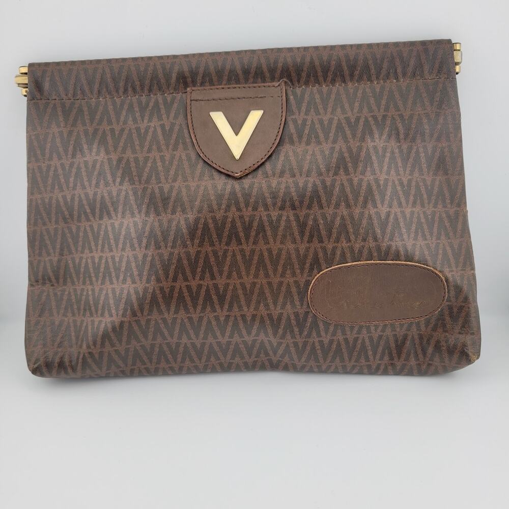 AUTH MARIO VALENTINO MONOGRAM PVC/LEATHER CLUTCH BAG PREOWNED
